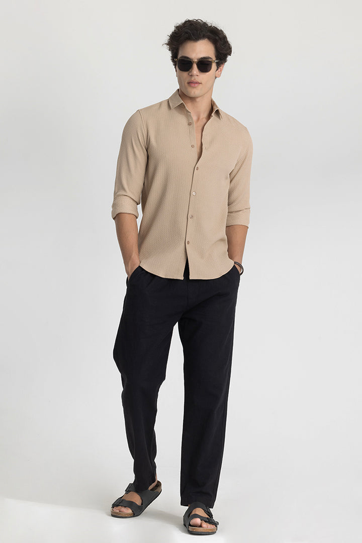 Beige Slim Fit Textured Shirt