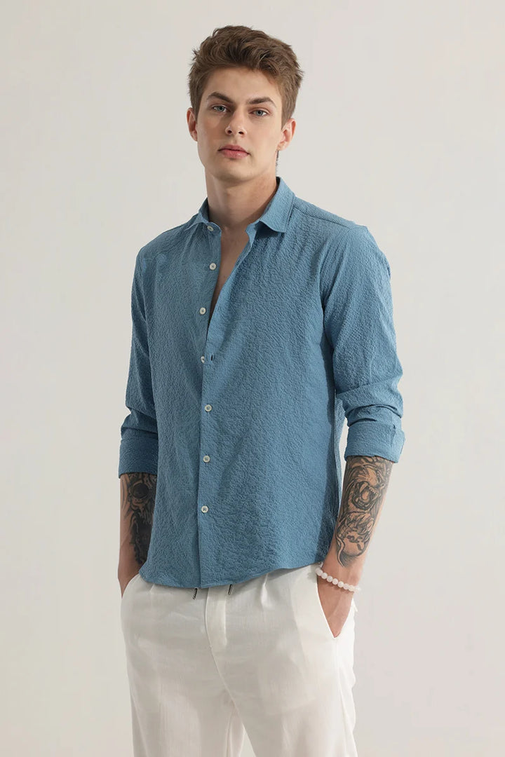 FlexiGarb Textured Blue Shirt