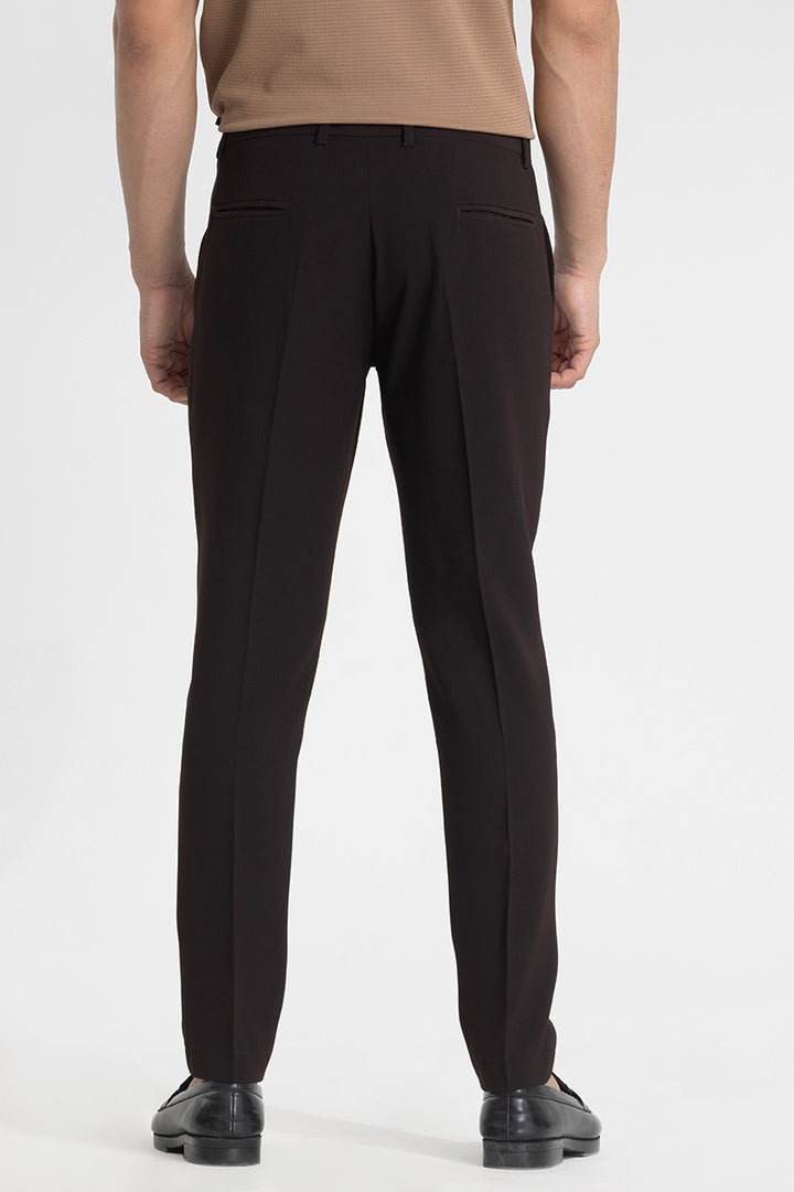 Dark Brown Self-Design Formal Trousers