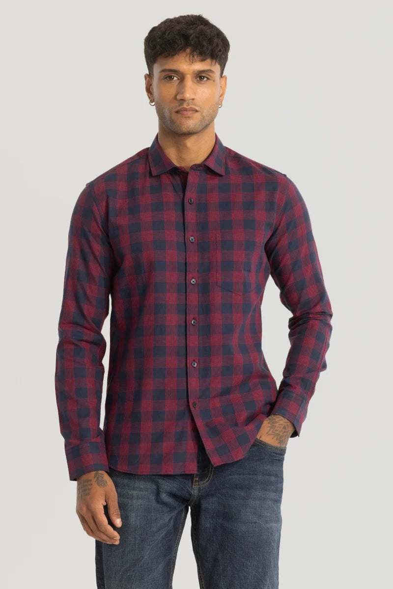 Navy Slim Fit Checks Shirt