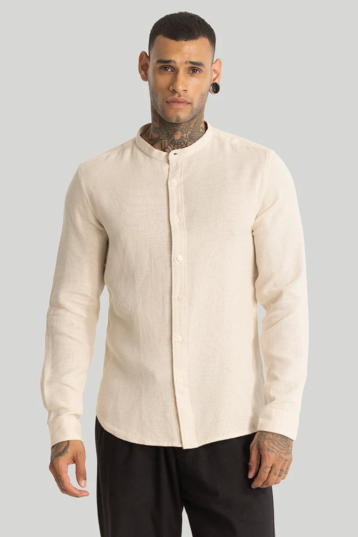 Cream Woven Mandarin Shirt