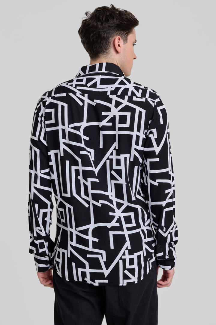 Black Abstract Slim Fit Shirt