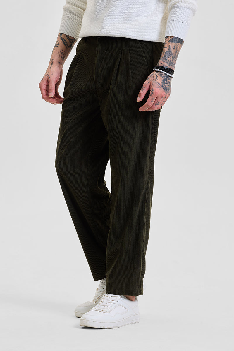 Olive Corduroy Relaxed Fit Trousers