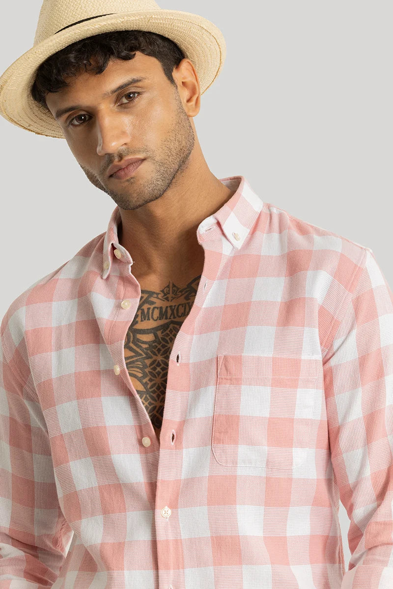 Prime Peach Checks Linen Shirt