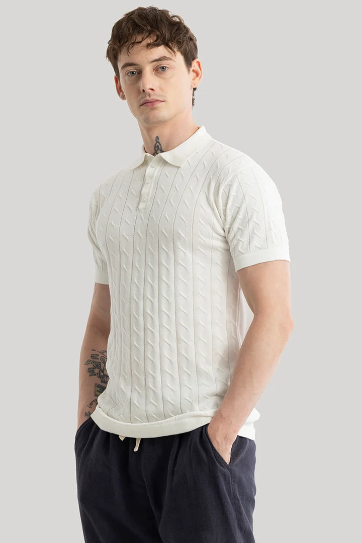 Fresco Off White Knitted Polo T-Shirt