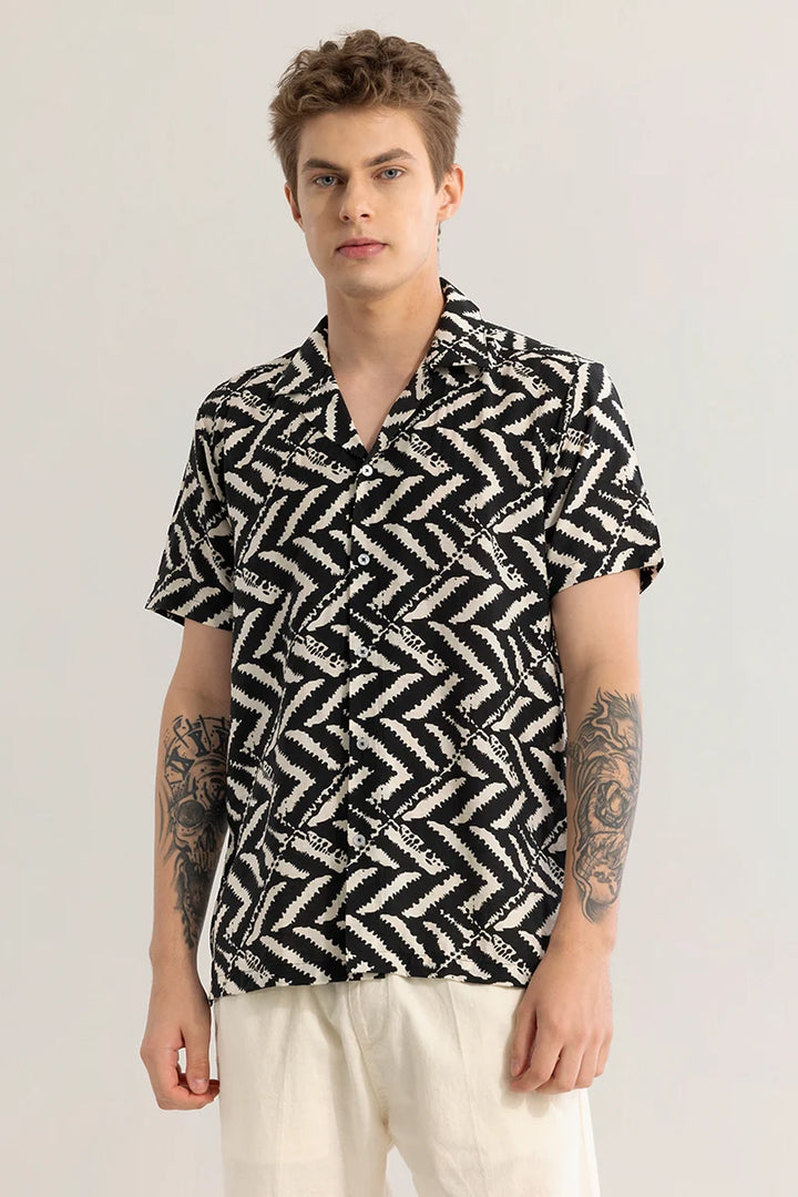 Nebulara Black Geometric Shirt