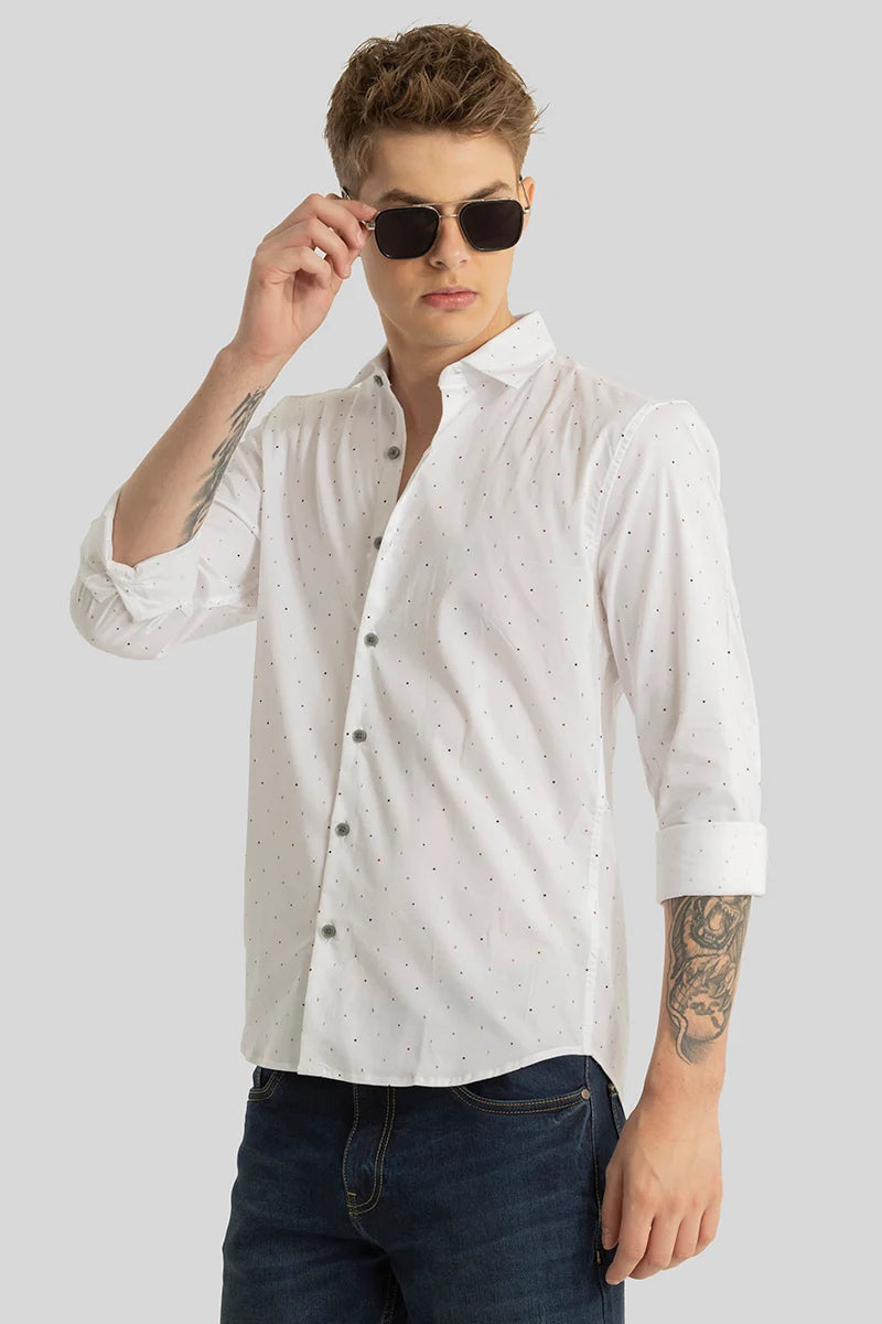 White Printed Slim Fit Shirt