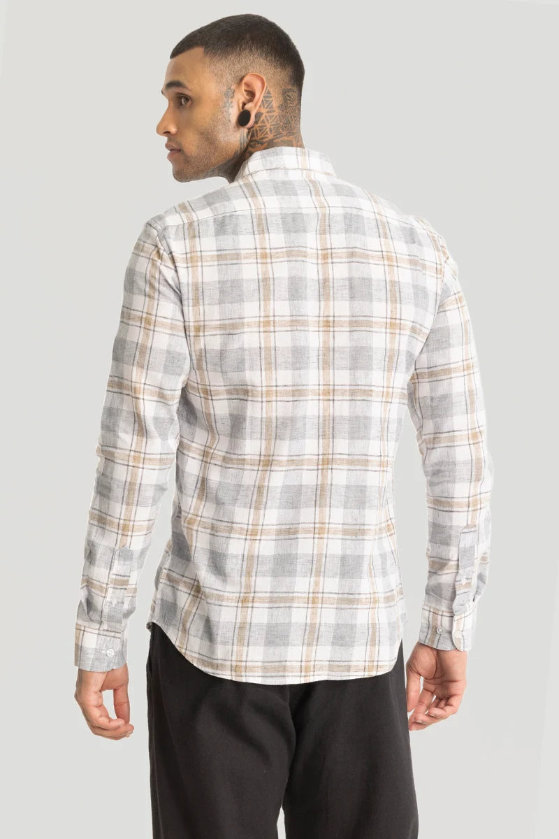 Grey Linen Blend Checks Shirt