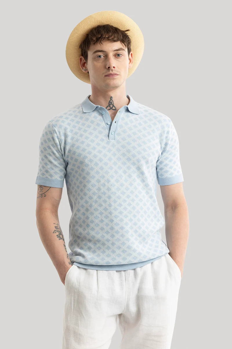 Gianna Light Blue Geometric Polo T-Shirt