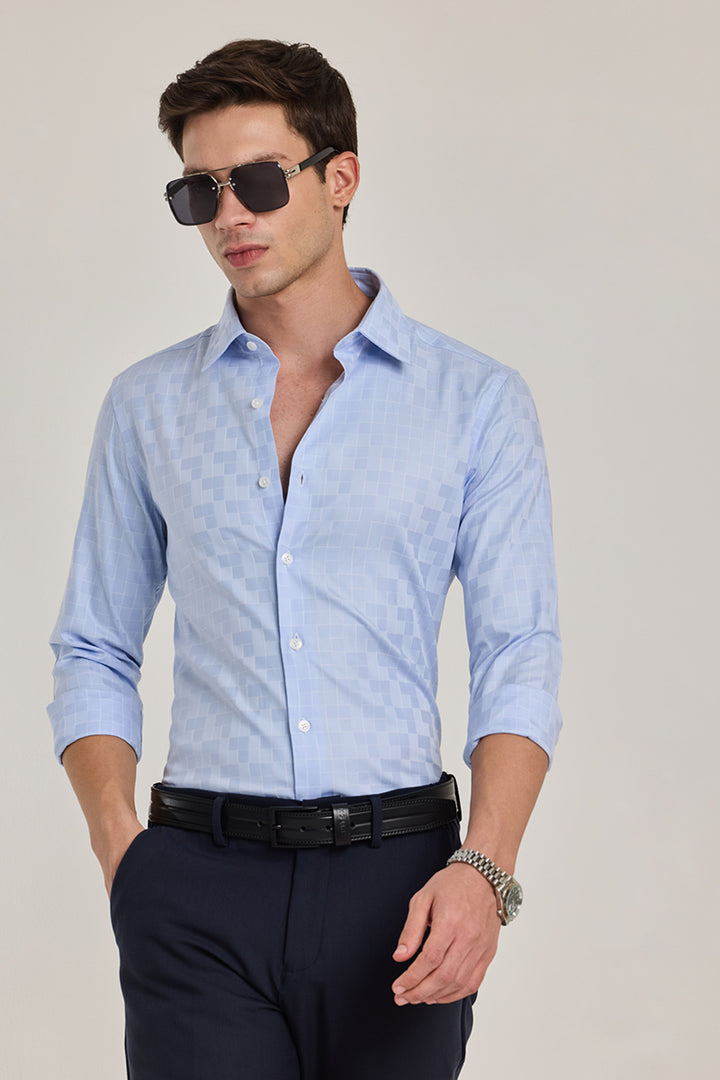 Light Blue Self Checks Shirt