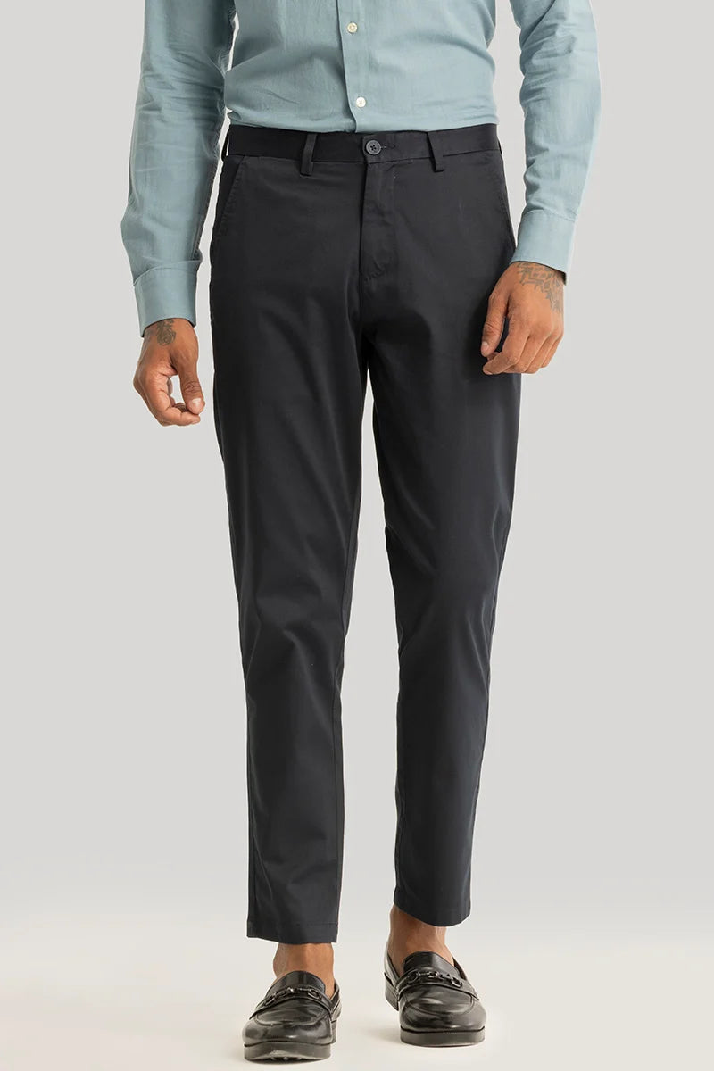 Urban Stride Charcoal Grey Plain Slim Fit Chinos