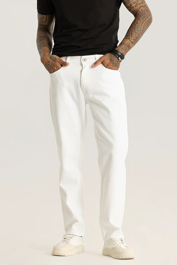 Etienne White Plain Relaxed Fit Jeans