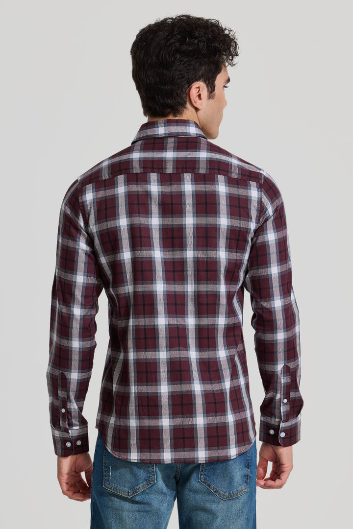 Burgundy Checks Slim Fit Shirt