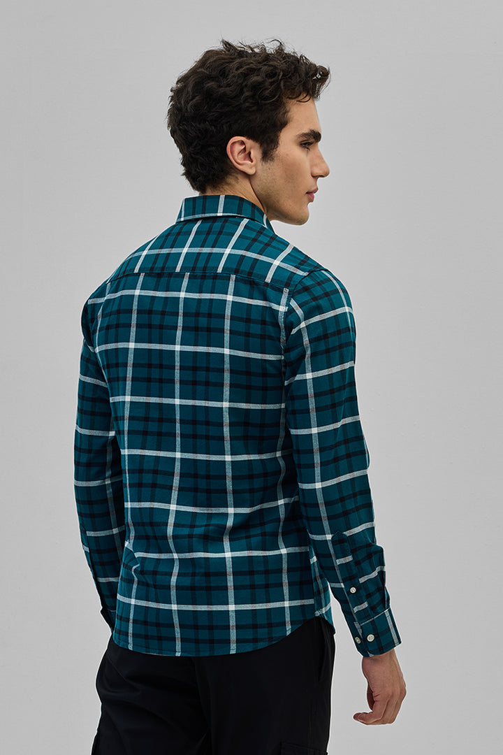 Teal Slim Fit Checks Shirt