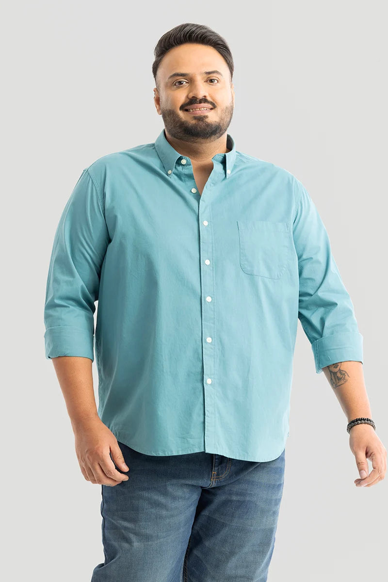 Marco Oxford Turquoise Plain Plus Size Shirt