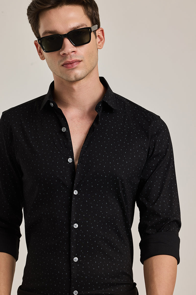 Black Geometric Slim Fit Shirt