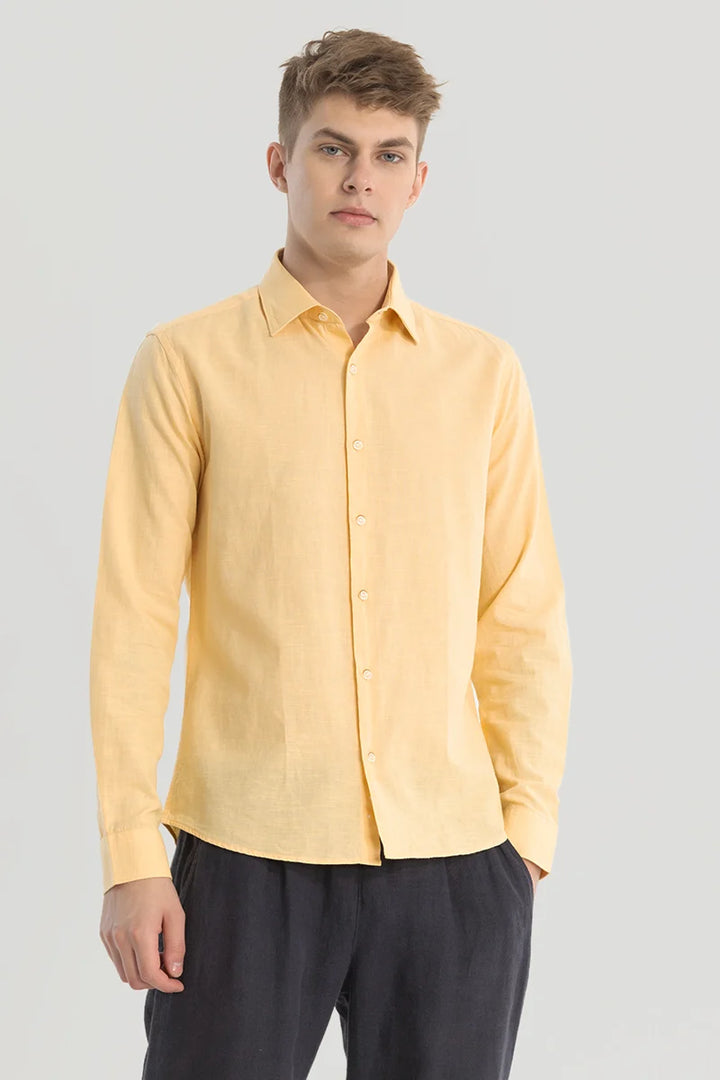 Yellow Plain Linen Blend Shirt