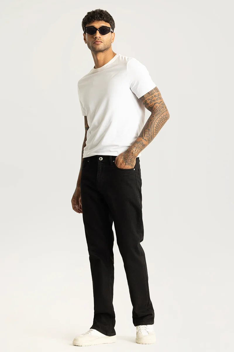 Vertex Black Plain Straight Fit Jeans