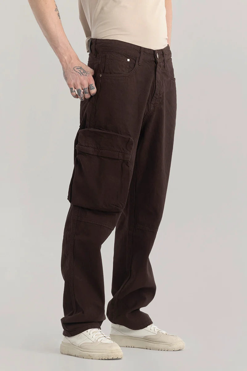 Pockeflex Brown Baggy Cargo Jeans