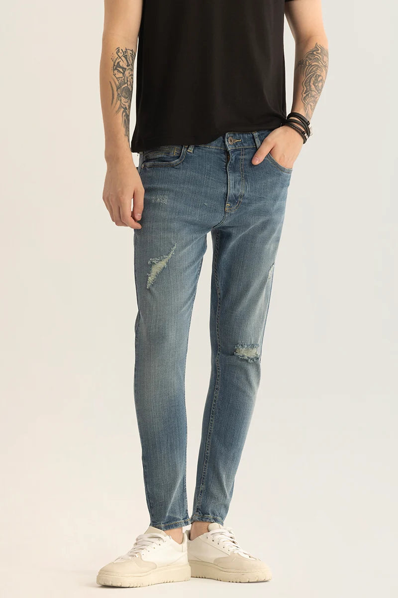 Horizon Blue Distressed Skinny Fit Jeans