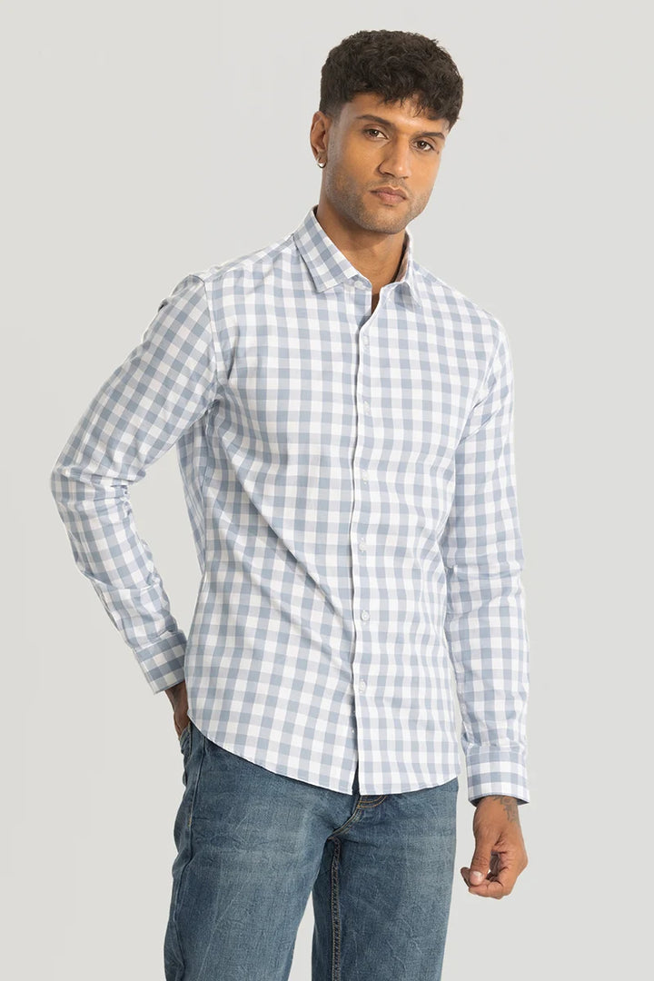 Light Blue Slim Fit Checks Shirt