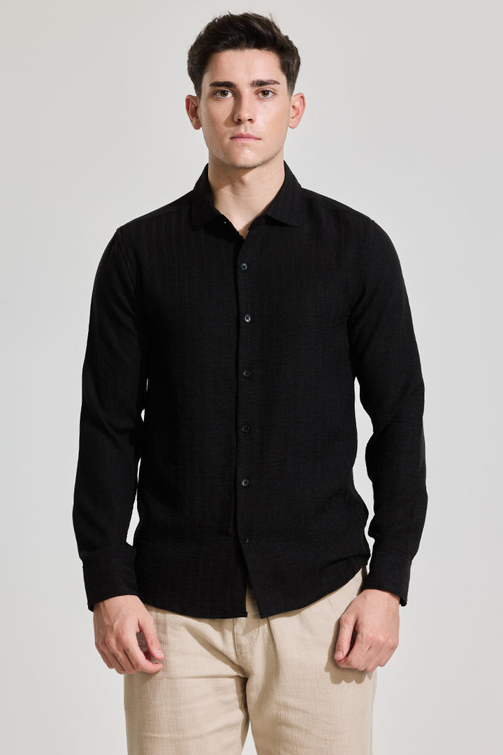 Black Self-Striped Shirt