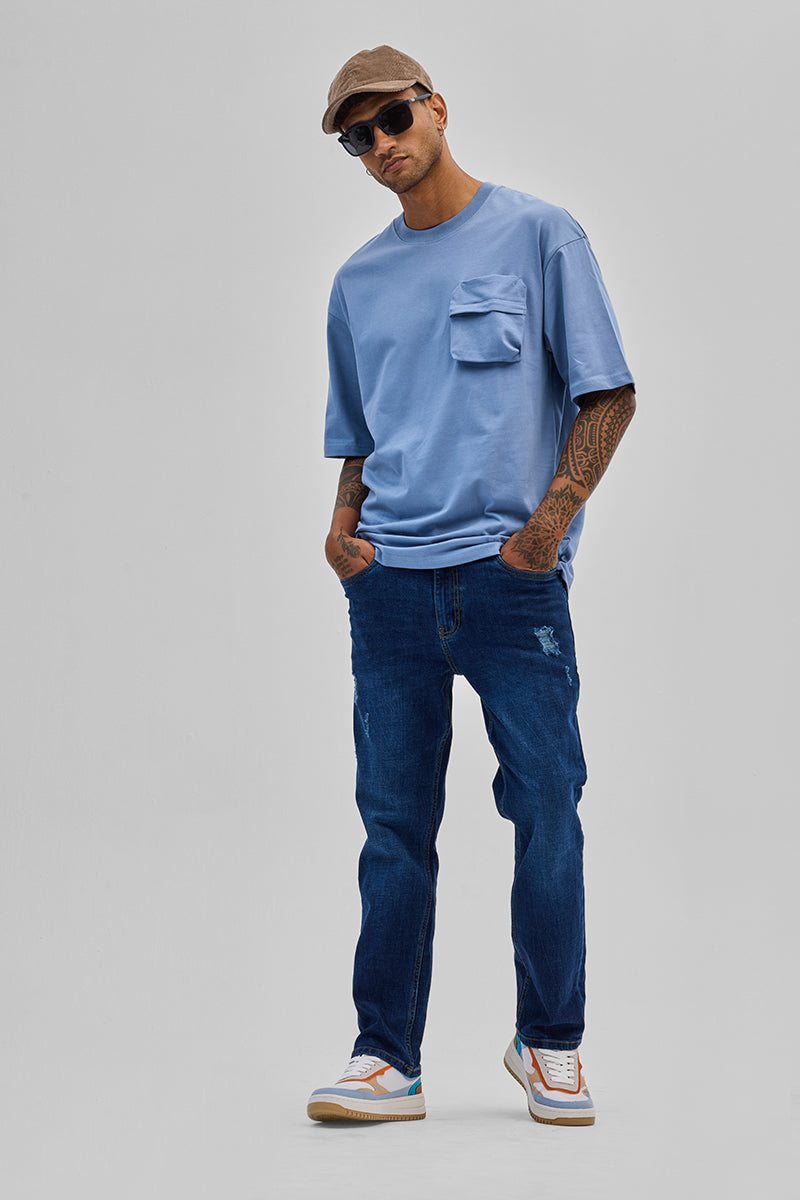 Blue Utility Pocket Oversized T-Shirt