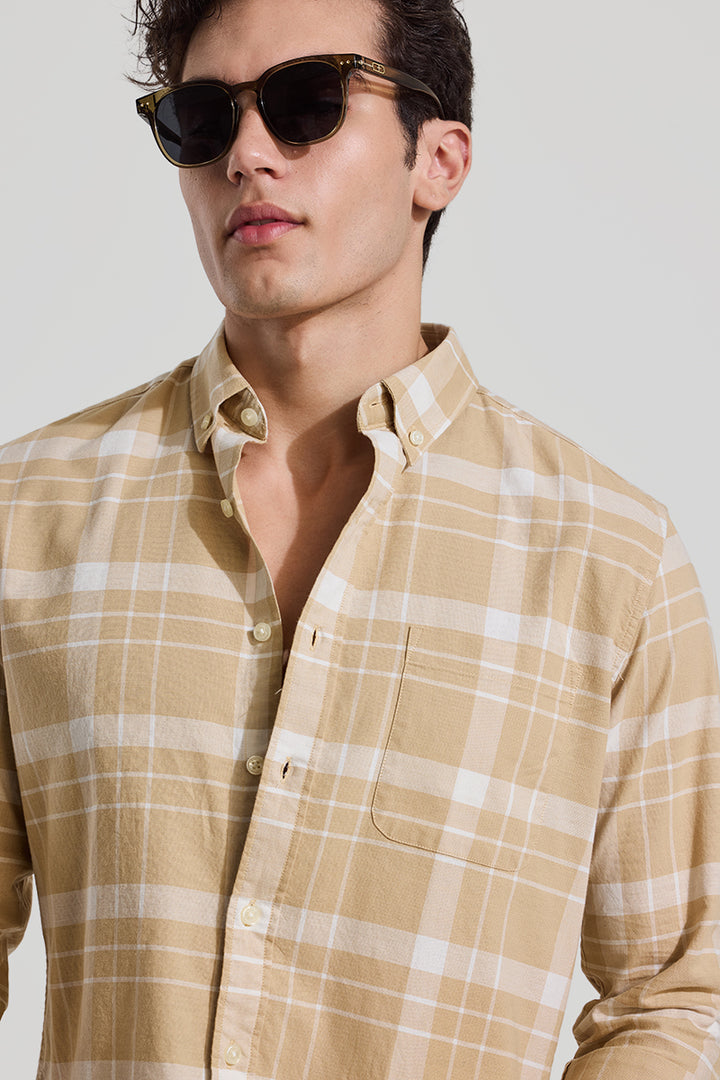 Beige Checks Slim Fit Shirt