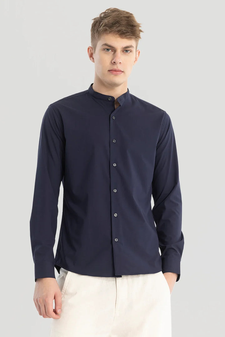 Navy Plain Mandarin Shirt