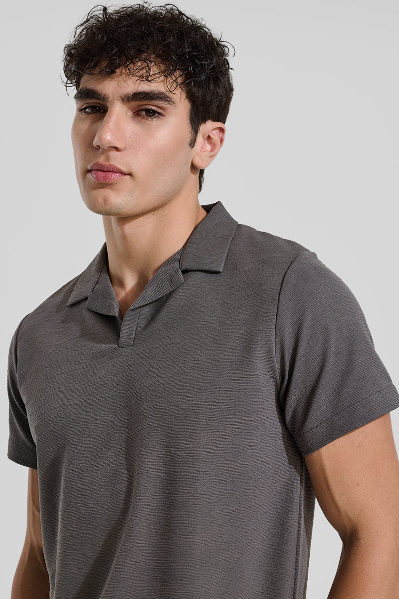 Grey Textured Polo T-Shirt