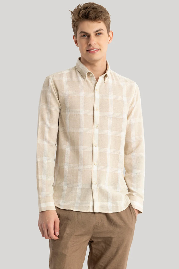 Zoe Beige Linen Checks Shirts