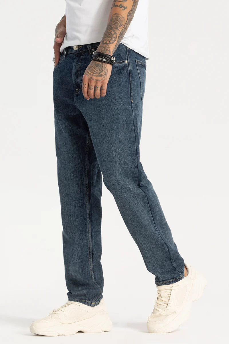 Deep Blue Plain Baggy Fit Jeans