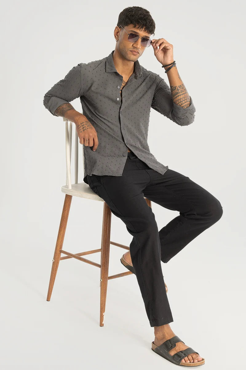 Grey Textured Slim Fit Shirt