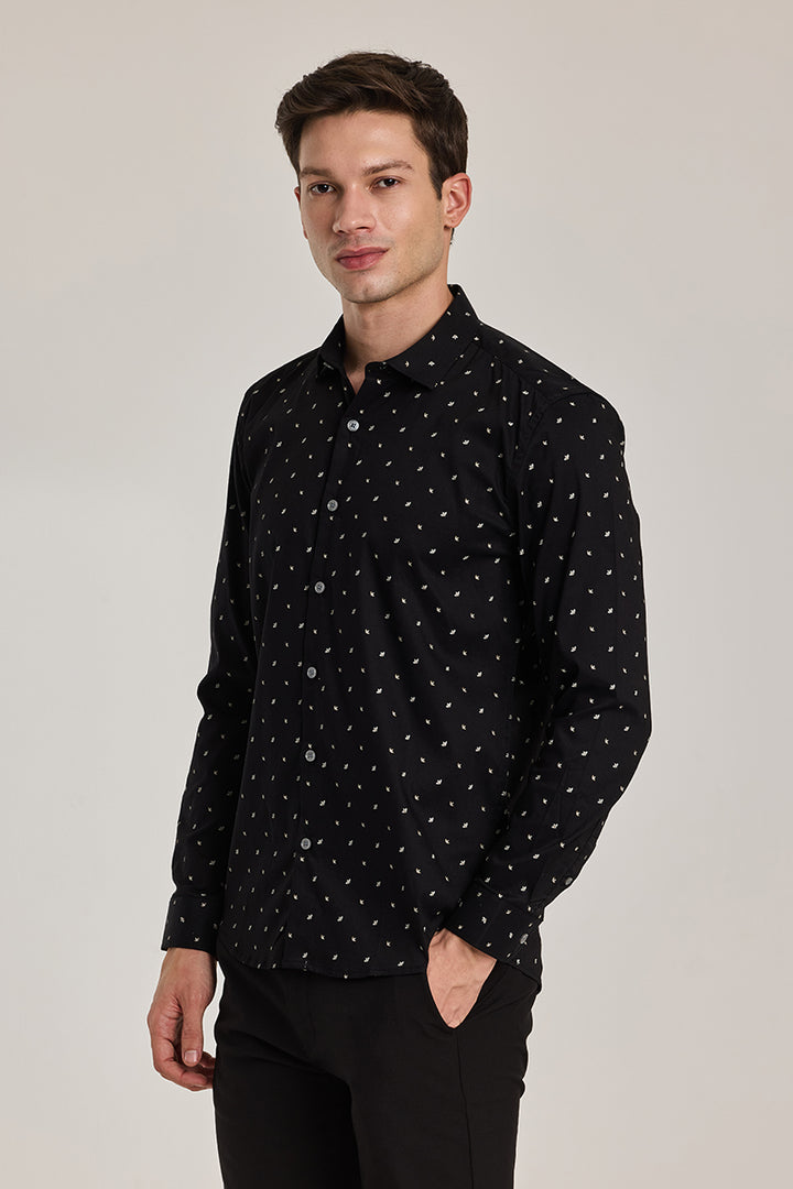 Black Printed Slim Fit Shirt