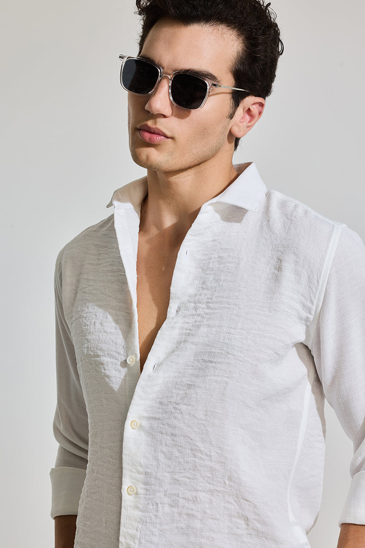 White Textured Slim Fit Shirt