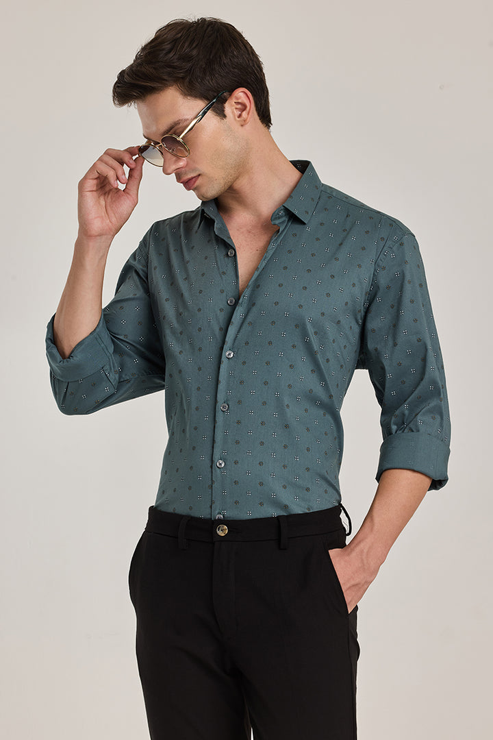 Teal Geometric Slim Fit Shirt