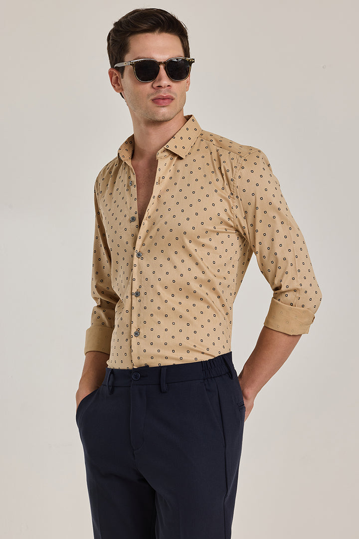 Beige Geometric Slim Fit Shirt