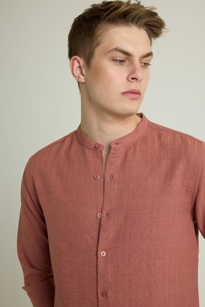 Mauve Mandarin Self Stripe Shirt