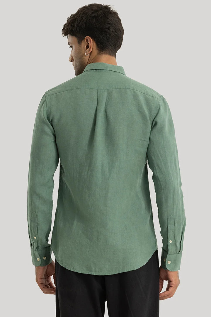 Elementary Green Plain Pure Linen Shirt