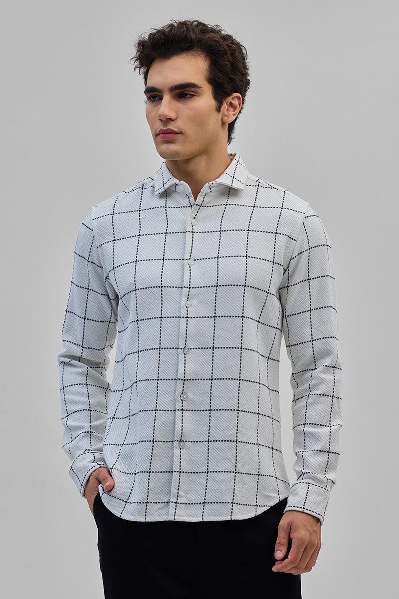 White Textured Checks Shirt