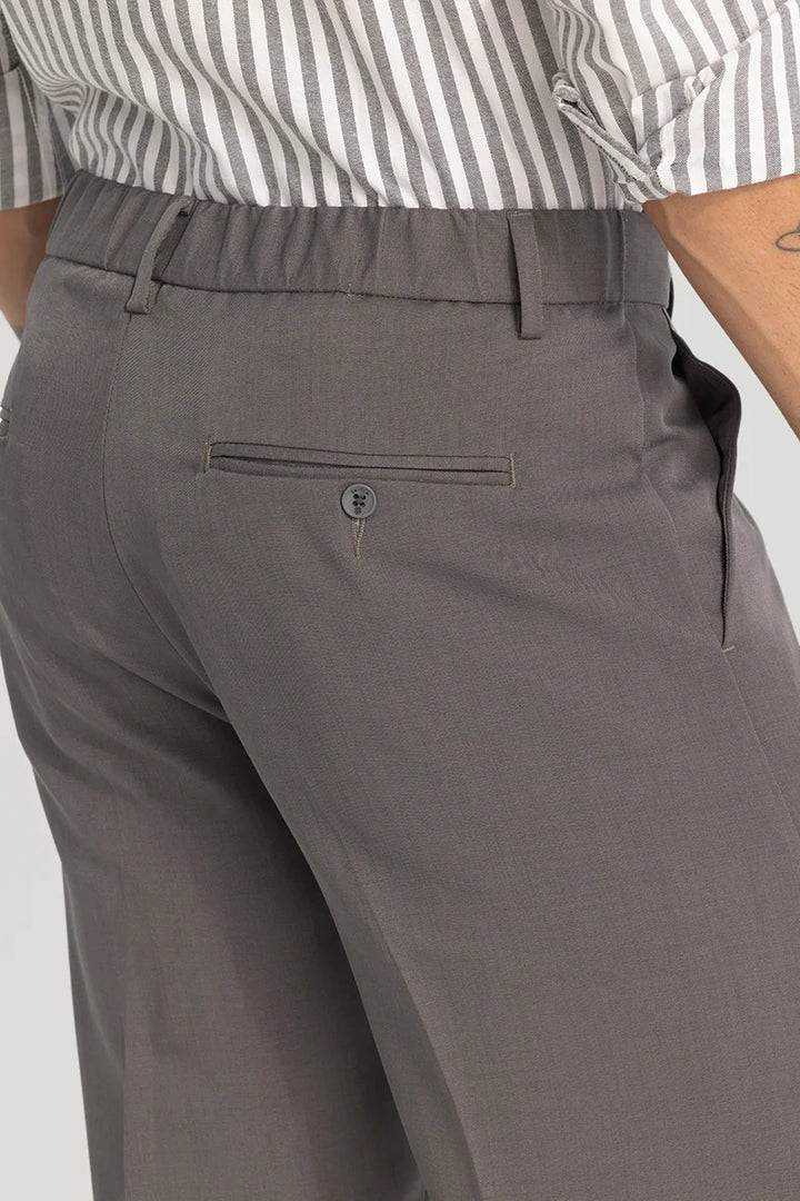 Grey Plain Relaxed Fit Trousers