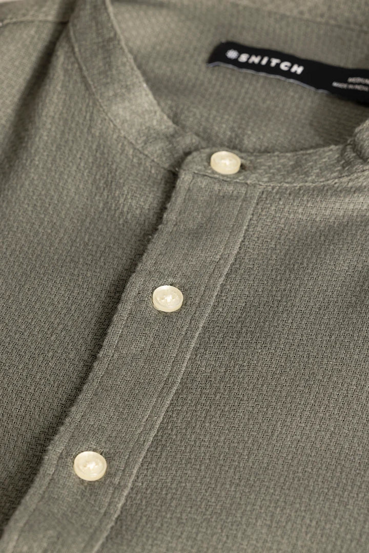 Olive Woven Mandarin Shirt