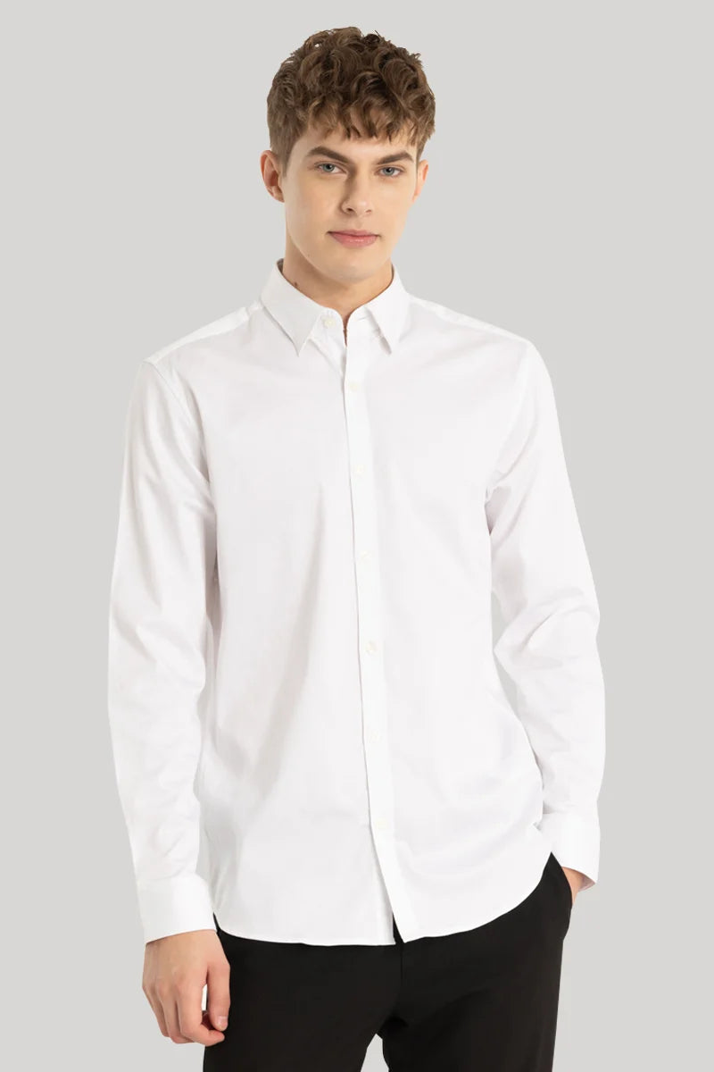 Satin Stretch White Plain Shirt