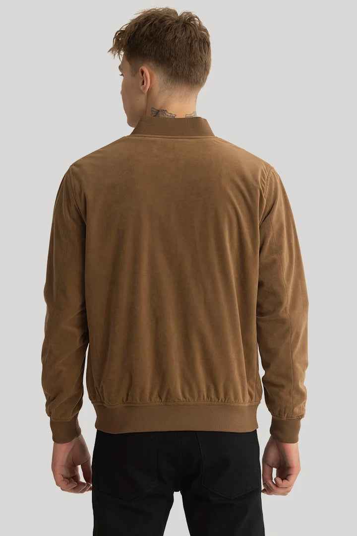 SleekSuede Brown Plain Bomber Jacket