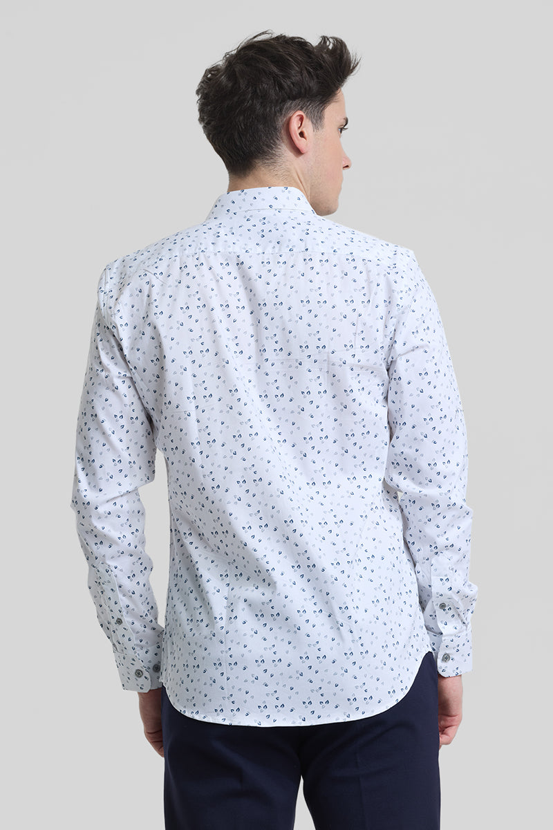 White Geometric Slim Fit Shirt