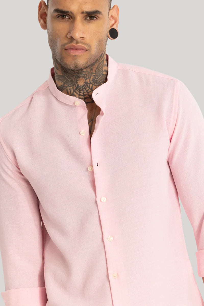 Light Pink Mandarin Linen Shirt