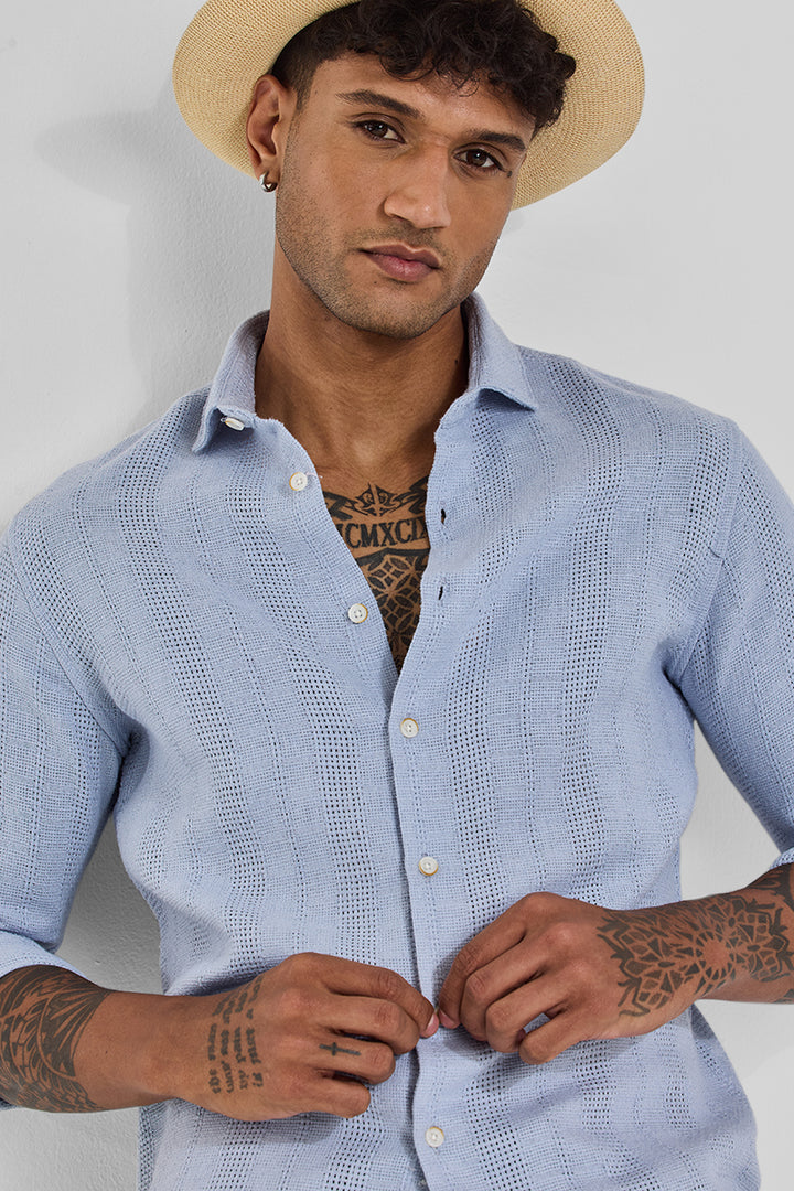 Light Blue Knitted Slim Fit Shirt