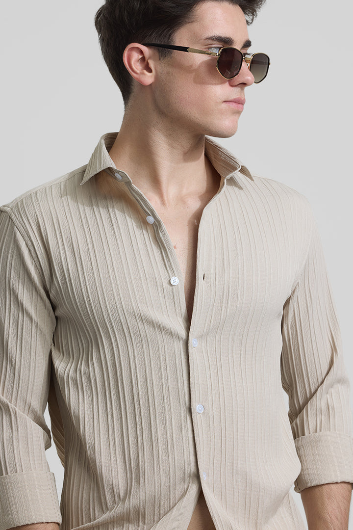 Beige Stripes Slim Fit Shirt