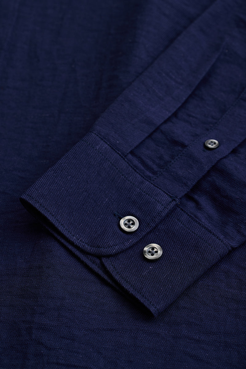 Navy Textured Linen Blend Shirt