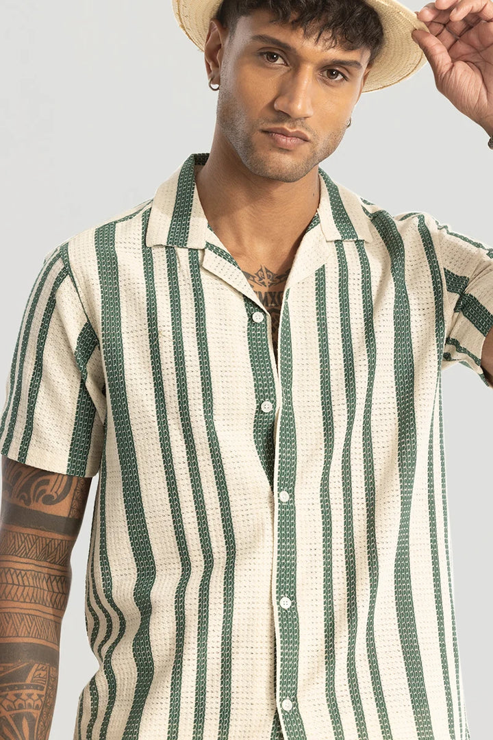 Green Stripe Crochet Shirt